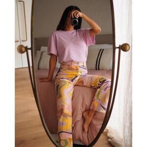 Zara Printed High Rise Straight Jeans